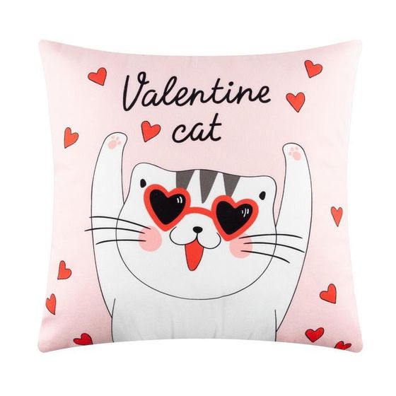 Подушка &quot;Этель&quot; Valentine cat, 40х40 см, велюр, 100% п/э