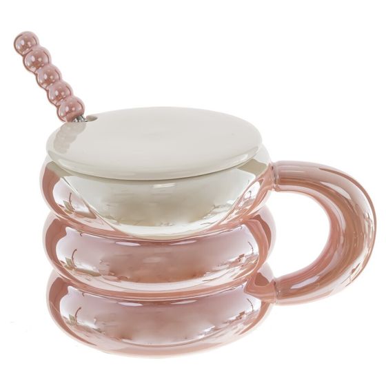 Кружка с крышкой и ложкой, 420 мл, L9,5 W9,5 H8 см, цвет микс