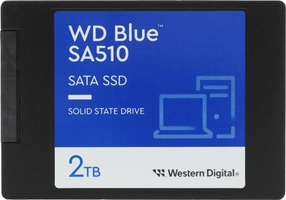 Накопитель SSD 2Tb WD Blue WDS200T3B0A 2.5&quot; Client SATA 6Gb/s, 560/530, IOPS 95/84K, MTBF 1,75M, 3D NAND TLC, 500TBW, Retail (856315