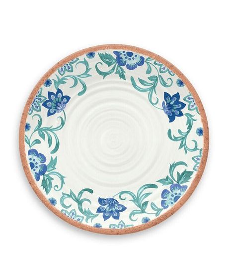 Rio Turquoise Floral Melamine Dinner Plates, Set Of 6