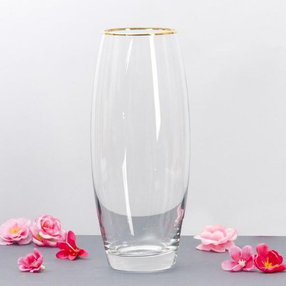 Ваза FLORA, с золотой отводкой, d=7.5 см, 10×26 см, стекло, прозрачная