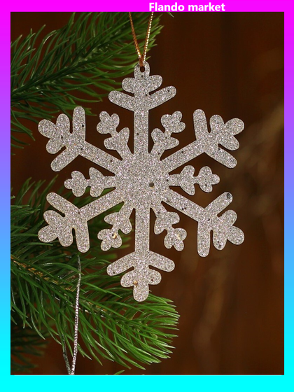 !09 Набор новогодних подвесок(набор 7 штук) «Снежный блеск», цвет красный - 4 штуки, цвет серебро - 3 штуки 11 х 11 х 0,2 см.