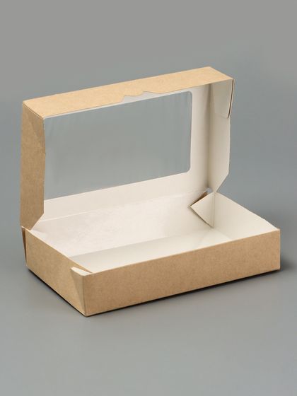 !09 НАБОР 5 ШТУК - Контейнер навынос, с окном, крафт, МИКС, 20×12×4 см.