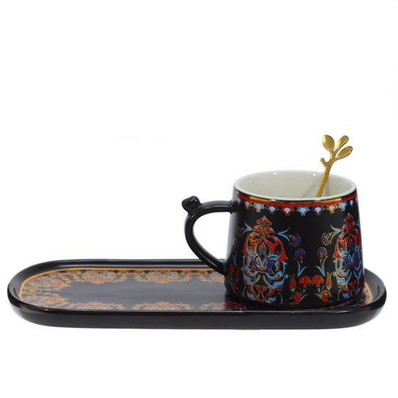 Кружка с блюдцем и ложкой, 280 мл, L24,5 W11 H7,5 см, дизайн микс