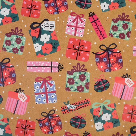 !09 Бумага крафт (набор 4 листа) «Подарки» 50 × 70 см.