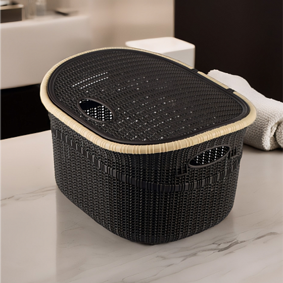 Корзина для белья 24л с крышкой коричневая