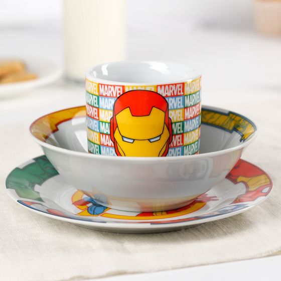 !09 Набор посуды, 3 предмета: кружка 250 мл , тарелка 18 см, салатник 350 мл, Мстители