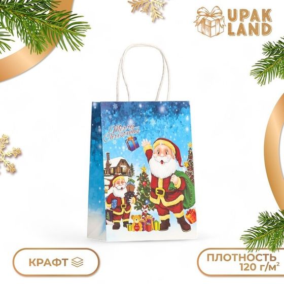 Пакет бумажный подарочный новогодний крафт &quot;Дед Мороз&quot; 120г/м 15 х 8 х 21 см.