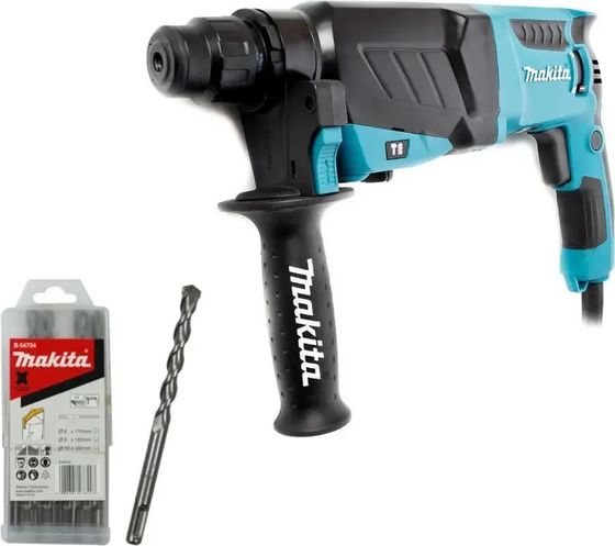 Перфоратор Makita HR2630 + набор буров B-54704 800Вт SDS+ уд.:2.9Дж (кейс)