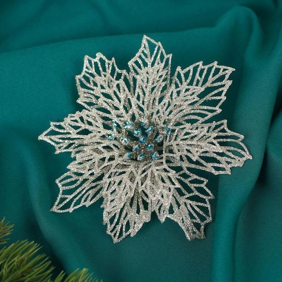 !09 Украшение ёлочное "Ажурный цветок" (набор 4 штуки) 14 см, серебро