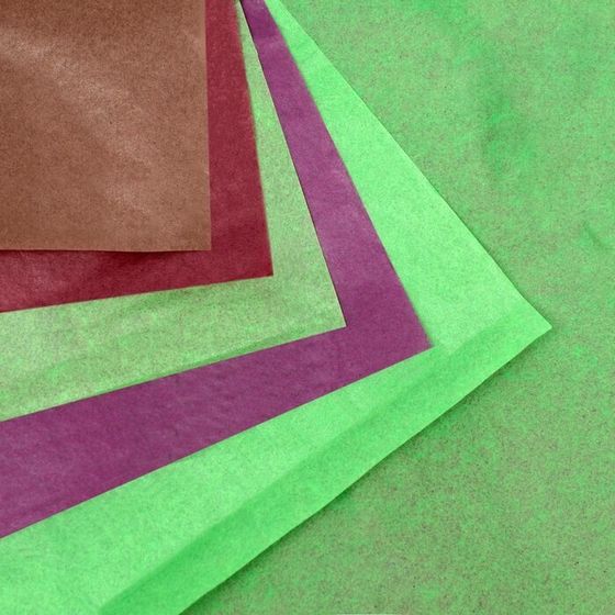 !Бумага тишью 6 листов палитра №6, &quot;МИКС&quot;, 50 х 66 см(2 салатовых листа+2 бордо листа+2 сирень листа)