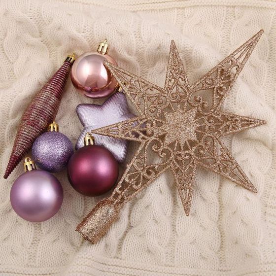 !09 Набор украшений пластик с верхушкой 43 шт &quot;Глория 1&quot; (32 шара, 4 сосульки, 6 звёзд)