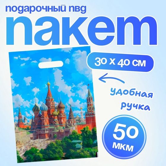 Пакет подарочный &quot;Кремль&quot;, полиэтиленовый с вырубной ручкой, 30 х 40 см 50 мкм