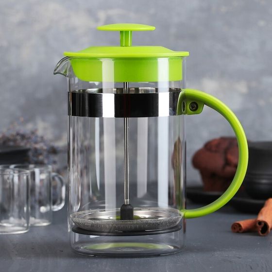Чайник заварочный френч - пресс Доляна «Гарсон», 800 мл, стекло, цвет зелёный