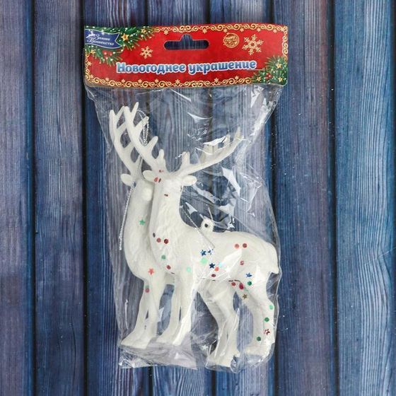 !09 Набор елочных украшений (набор 4 штуки) "Звездные олени", 7x13 см, цвет белый