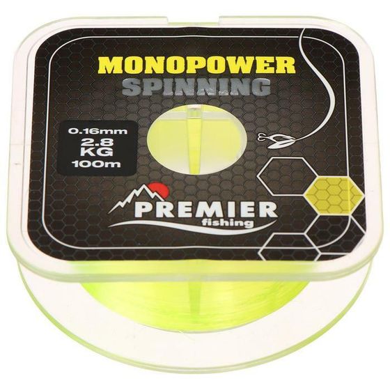 Леска Preмier fishing MONOPOWER Spinning, диаметр 0.16 мм, тест 2.8 кг, 100 м, флуоресцентная желтая