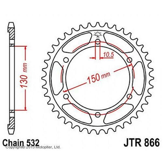 Звезда задняя, ведомая, JTR866 для мотоцикла стальная, цепь 532, 46 зубьев