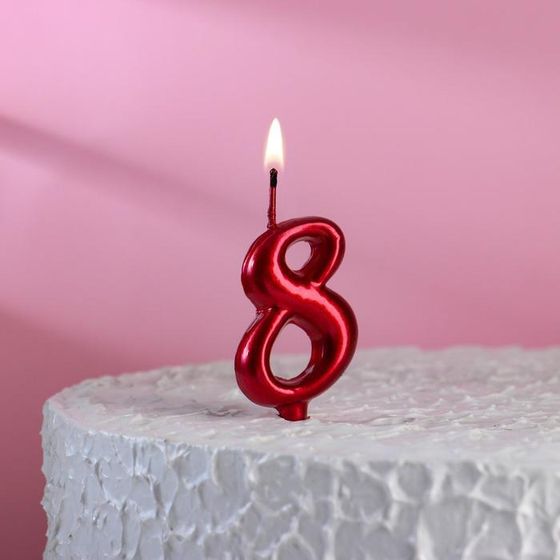 Свеча для торта &quot;Овал&quot;, цифра &quot;8&quot;, рубиновая, 5,5 см