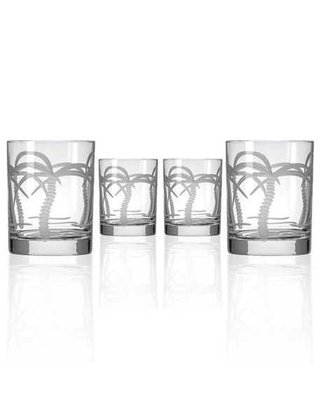 Palm Tree Double Old Fashioned Glass 13oz - Set of 4 Glasses