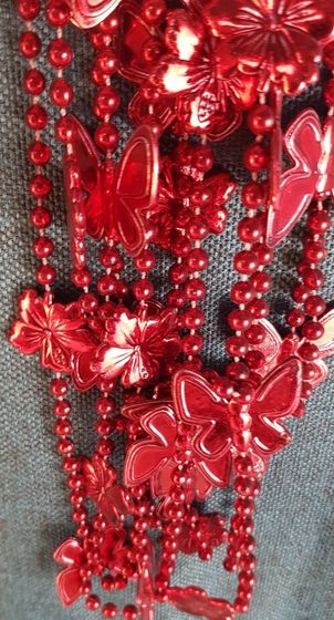 !09 НАБОР 2 ШТУКИ - ЕЛОЧНОЕ УКРАШЕНИЕ - БУСЫ "БАБОЧКИ" 2,7 М., ЦВЕТ КРАСНЫЙ