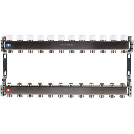 Коллектор ROMMER RMS-3200-000012, 1&quot;х3/4&quot;, 12 выходов, без расходомеров, нержавеющая сталь