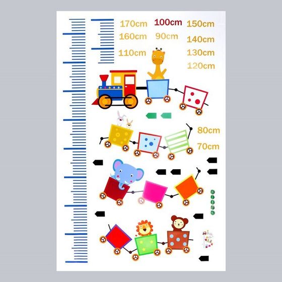 Наклейка пластик интерьерная цветная ростомер &quot;Поезд со зверями&quot; 60x90 см