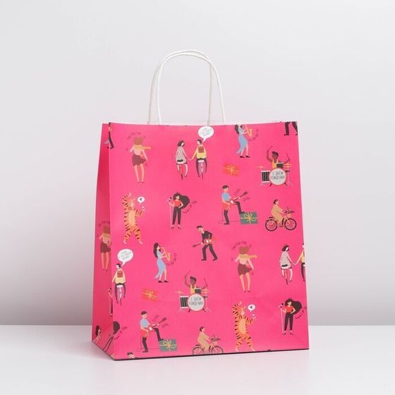 !09 Пакет (набор 2 штуки) крафтовый «С днём рождения», 28 × 32 × 15 см.