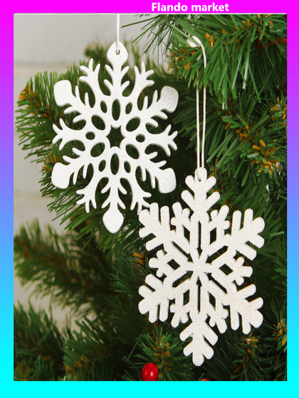 !09 Набор новогодних украшений (набор 3 штуки) : 2 штуки «Снежинка», цвет белый 9 см. + 1 штука &quot;Снежинка&quot; цвет серебро 10 см.