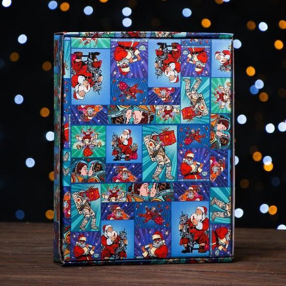 !Коробка сборная крышка-дно с окном, 2 штуки"Pop-art улётный новый год", 26 х 21 х 4 см,