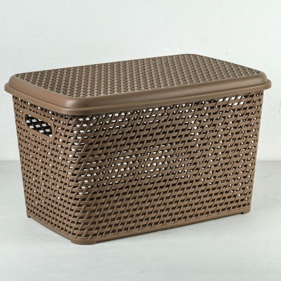 Ящик для хранения с крышкой «Ротанг», 23 л, 45×30×26,5 см, цвет коричневый