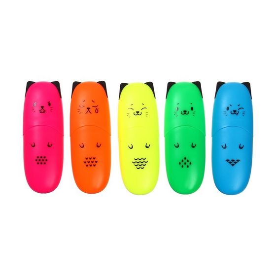 Маркер текстовыделитель мини 1-5мм BRAUBERG KIDS &quot;CUTE CATS NEON&quot;, микс, в пласт банке