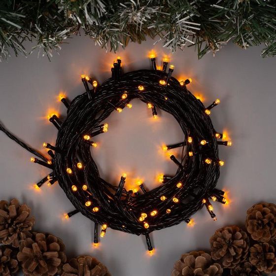 Гирлянда «Нить» 10 м, IP20, тёмная нить, 100 LED, 8 режимов, 220 В, свечение жёлтое
