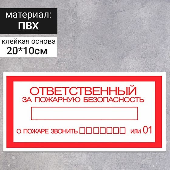 Табличка «Ответственный за противопожарное состояние», 200×100 мм