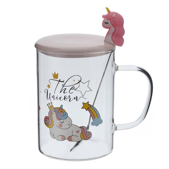 Кружка с крышкой и ложкой 450 мл, L8 W8 H11 см