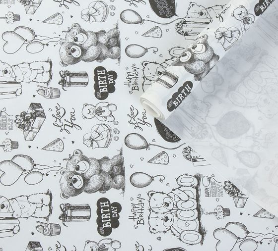 !09 Бумага упаковочная крафт "Белые мишки", 0,72 х 10 м, 40 г/м²