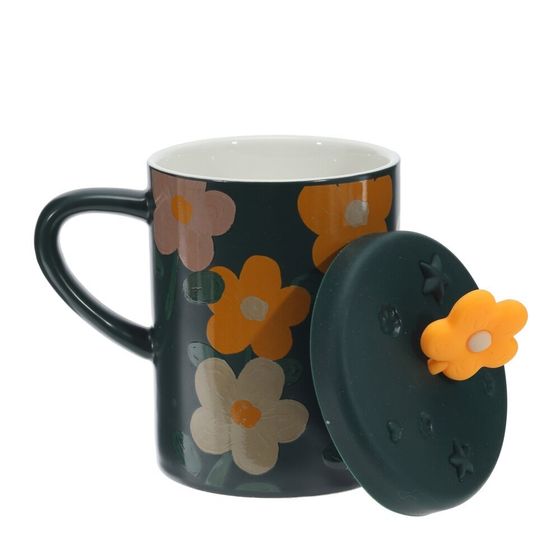 Кружка с крышкой, 400 мл, L12 W8,5 H12,5 см, дизайн микс