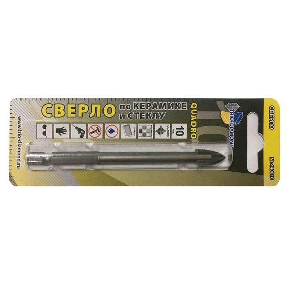 Сверло по керамике и стеклу TRIO-DIAMOND КВАДРО, 10 x 48 мм, шестигранный хвостовик