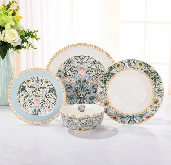 !09 Набор десертных тарелок FLOWERS 19 см. 4 штуки