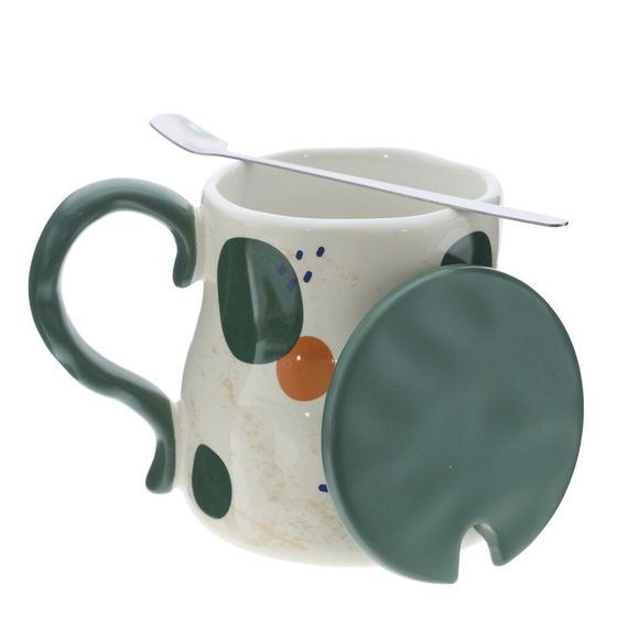 Кружка с крышкой и ложкой, L8,3 W8,3 H10,2 см, 1 штука, дизайн микс