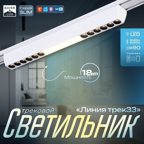 Светильник трековый SLIM &quot;Линия трек33&quot; LED 18Вт 3000K-6000К 48V CRI90 белый 3,2х3,8х33,8см   990943