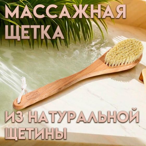 Щетка массажная с длинной ручкой, тампико &quot;Добропаровъ&quot; 38,5см х 8см х 4,5см