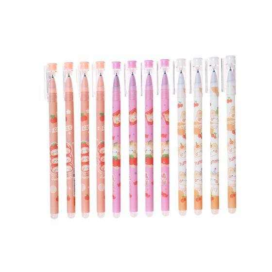 !Ручка гелевая СТИРАЕМЫЕ ЧЕРНИЛА, 3 штуки стержень синий, Кошка с ягодами МИКС