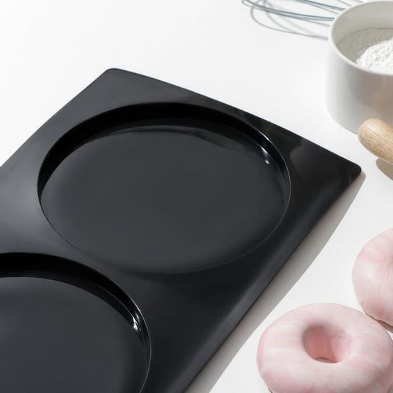 !09 Форма силиконовая для выпечки «Бискотто», 2 ячейки, 35×19,5×1,7 см, d=16 см, цвет чёрный