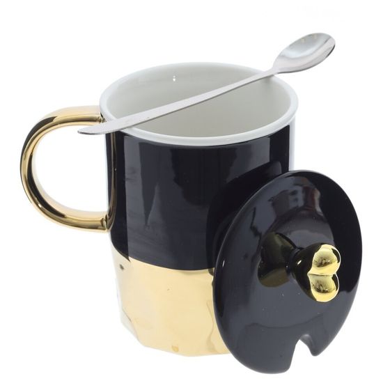 Кружка с крышкой и ложкой, 340 мл, L12 W8 H13,5 см, 2в.