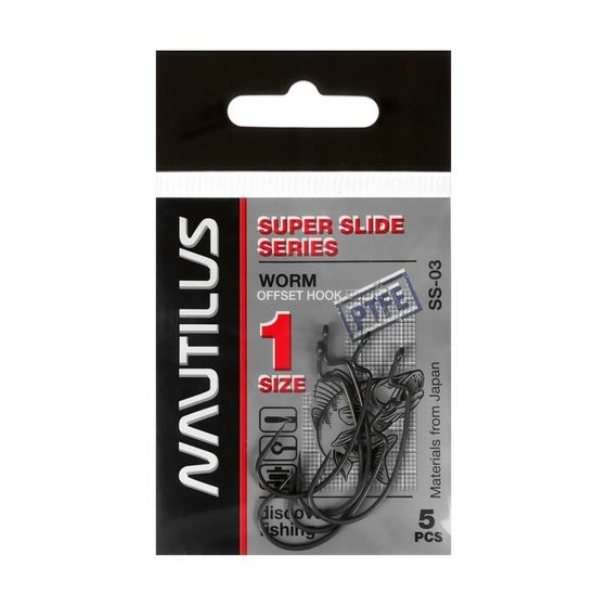 Крючок офсетный Nautilus Offset Super Slide Series Worm SS-03PTFE, № 1, 5 шт.