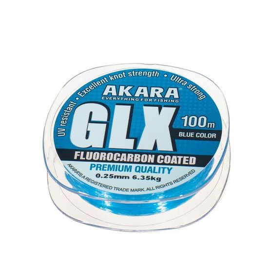 Леска Akara GLX Premium Blue, диаметр 0.25 мм, тест 6.35 кг, 100 м, голубая