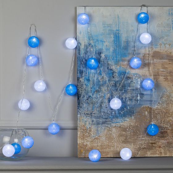 !09 Гирлянда «Нить» 5 м с насадками «Клубки морские», IP20, прозрачная нить, 20 LED, свечение белое, 220 В