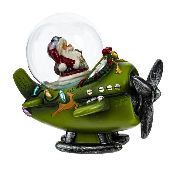 Фигурка декор в стекл шаре &quot;Дед Мороз на самолете&quot;, D 4.5 см, L8 W6,5 H8 см, 2в.
