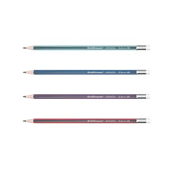 !Карандаш чернографитный с ластиком НВ, 2.2 мм, 3 штуки ErichKrause Sonata, трёхгранный, из отборной древесины, микс