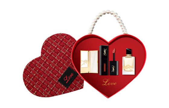 SAINT LAURENT Black Tube Lip Gloss Pearl Heart Chanel-inspired Box